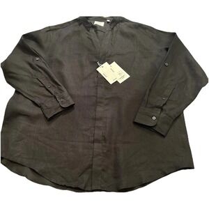 New Murano Linen Button Up Shirt 2XL Notched V-neck Black
